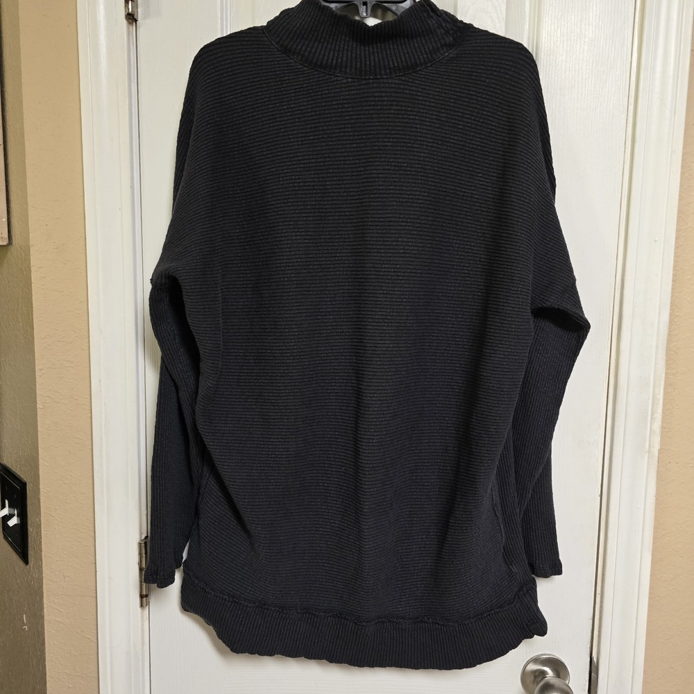 Free People We The Free Womens XL Black Waffle Knit Long Sleeve Shirt Mock Neck